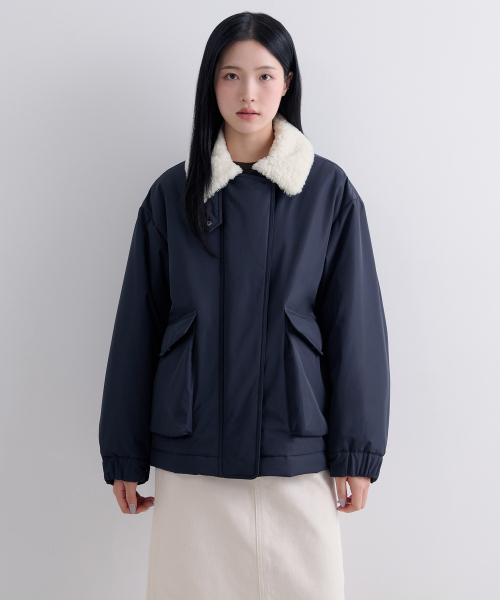 MUSINSA STANDARD WOMAN（ムシンサスタンダードウーマン）の「ウィメンズフェイクシアリングカラー パディングジャケット [ネイビー/クリーム]（ダウンジャケット/コート・レディース・その他・SMALL/MEDIUM/LARGE/X-SMALL）」の10枚目の写真