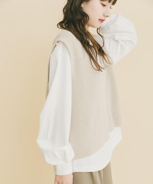 ITEMS URBANRESEARCH(アイテムズ アーバンリサーチ)の「ニットベスト×ボリュームスリーブカットソー(ベスト・レディース・ライトベージュ/グレー系その他/ブラック・FREE)」の7枚目の写真