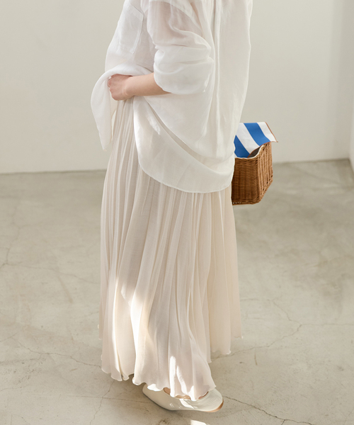 IENA（イエナ）の「シアーメッシュプリーツスカート（スカート・レディース・アイボリー/キャメル・36/38）」の9枚目の写真