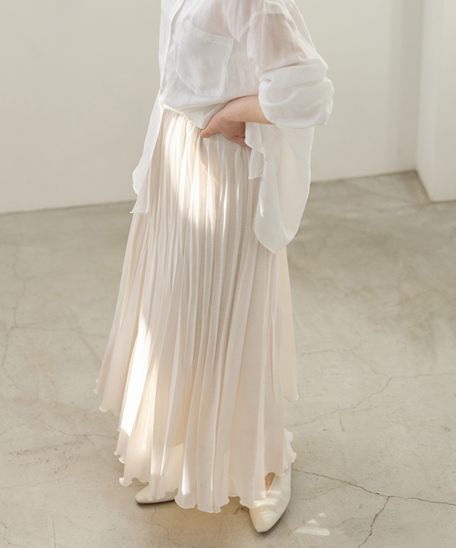 IENA（イエナ）の「シアーメッシュプリーツスカート（スカート・レディース・アイボリー/キャメル・36/38）」の10枚目の写真