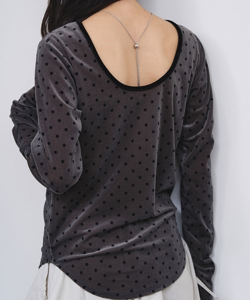 ROSE BUD(ローズバッド)の「SHEER VELOUR DOT TOP(Tシャツ/カットソー・レディース・ライトブルー/オフホワイト/グレー・ONE SIZE)」の2枚目の写真