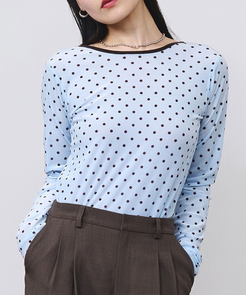 ROSE BUD(ローズバッド)の「SHEER VELOUR DOT TOP(Tシャツ/カットソー・レディース・ライトブルー/オフホワイト/グレー・ONE SIZE)」の3枚目の写真