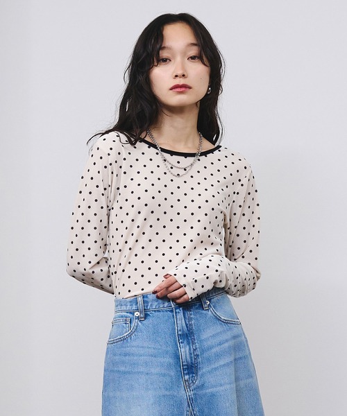 ROSE BUD(ローズバッド)の「SHEER VELOUR DOT TOP(Tシャツ/カットソー・レディース・ライトブルー/オフホワイト/グレー・ONE SIZE)」の6枚目の写真