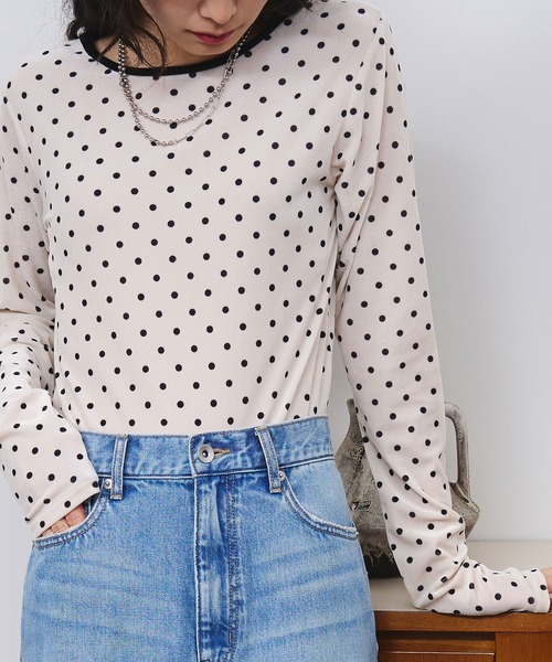 ROSE BUD(ローズバッド)の「SHEER VELOUR DOT TOP(Tシャツ/カットソー・レディース・ライトブルー/オフホワイト/グレー・ONE SIZE)」の12枚目の写真