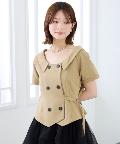 Elishe(エリシェ)の「ダブルボタントレンチトップス(シャツ/ブラウス・レディース・ネイビー/アイボリー/チャコールグレー/ベージュ・FREE)」の4枚目の写真