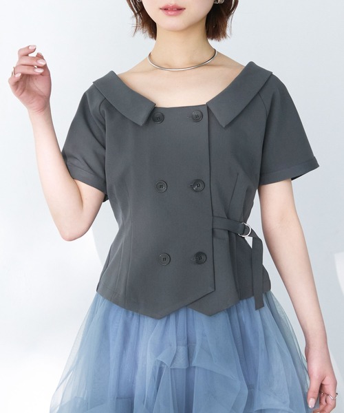 Elishe(エリシェ)の「ダブルボタントレンチトップス(シャツ/ブラウス・レディース・ネイビー/アイボリー/チャコールグレー/ベージュ・FREE)」の3枚目の写真