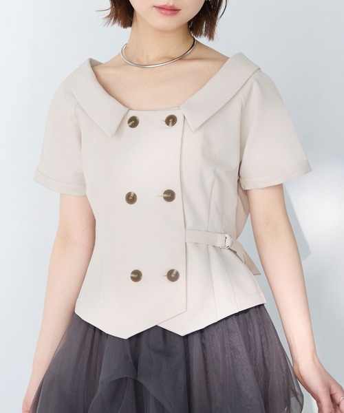 Elishe(エリシェ)の「ダブルボタントレンチトップス(シャツ/ブラウス・レディース・ネイビー/アイボリー/チャコールグレー/ベージュ・FREE)」の2枚目の写真
