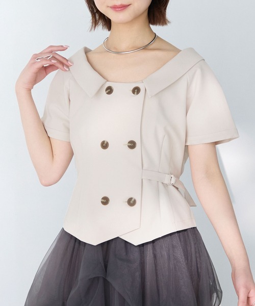 Elishe(エリシェ)の「ダブルボタントレンチトップス(シャツ/ブラウス・レディース・ネイビー/アイボリー/チャコールグレー/ベージュ・FREE)」の5枚目の写真