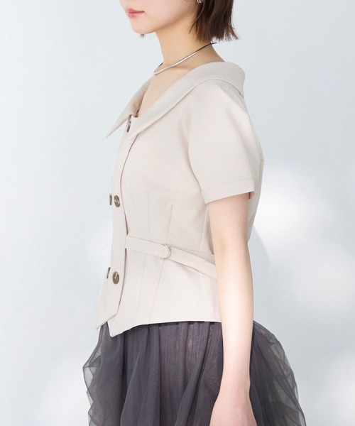 Elishe(エリシェ)の「ダブルボタントレンチトップス(シャツ/ブラウス・レディース・ネイビー/アイボリー/チャコールグレー/ベージュ・FREE)」の6枚目の写真