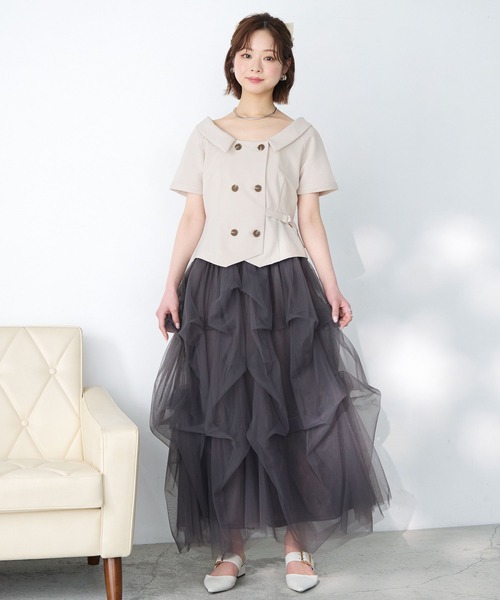 Elishe(エリシェ)の「ダブルボタントレンチトップス(シャツ/ブラウス・レディース・ネイビー/アイボリー/チャコールグレー/ベージュ・FREE)」の8枚目の写真