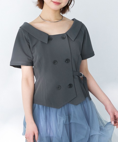 Elishe(エリシェ)の「ダブルボタントレンチトップス(シャツ/ブラウス・レディース・ネイビー/アイボリー/チャコールグレー/ベージュ・FREE)」の11枚目の写真