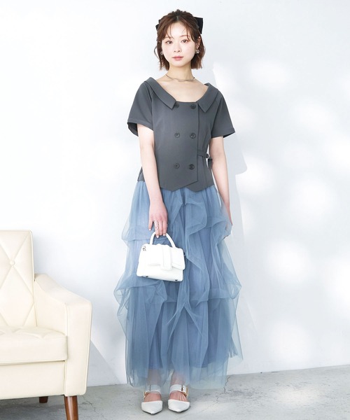 Elishe(エリシェ)の「ダブルボタントレンチトップス(シャツ/ブラウス・レディース・ネイビー/アイボリー/チャコールグレー/ベージュ・FREE)」の15枚目の写真