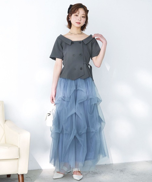 Elishe(エリシェ)の「ダブルボタントレンチトップス(シャツ/ブラウス・レディース・ネイビー/アイボリー/チャコールグレー/ベージュ・FREE)」の16枚目の写真