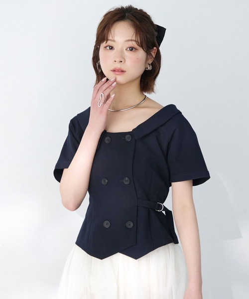 Elishe(エリシェ)の「ダブルボタントレンチトップス(シャツ/ブラウス・レディース・ネイビー/アイボリー/チャコールグレー/ベージュ・FREE)」の18枚目の写真