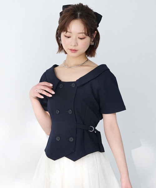 Elishe(エリシェ)の「ダブルボタントレンチトップス(シャツ/ブラウス・レディース・ネイビー/アイボリー/チャコールグレー/ベージュ・FREE)」の19枚目の写真