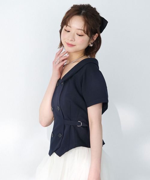 Elishe(エリシェ)の「ダブルボタントレンチトップス(シャツ/ブラウス・レディース・ネイビー/アイボリー/チャコールグレー/ベージュ・FREE)」の20枚目の写真