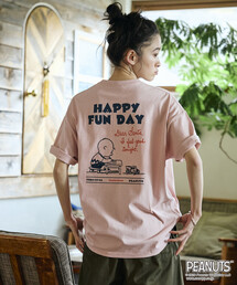 限定展開 PEANUTS/ピーナッツ 別注 ビッグシルエット バックプリント クルーネックTシャツ/HAPPY FUN DAY