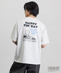 限定展開 PEANUTS/ピーナッツ 別注 ビッグシルエット バックプリント クルーネックTシャツ/HAPPY FUN DAY
