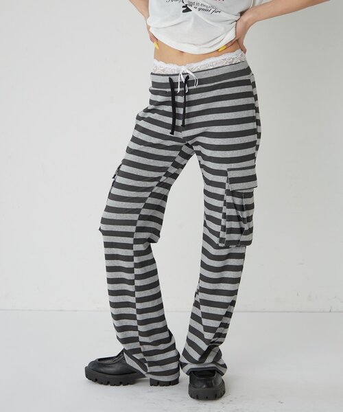 WHO'S WHO gallery（フーズフーギャラリー）の「カットボーダーカーゴパンツ（その他パンツ・レディース・ベージュ/チャコールグレー/グレー・FREE）」の4枚目の写真