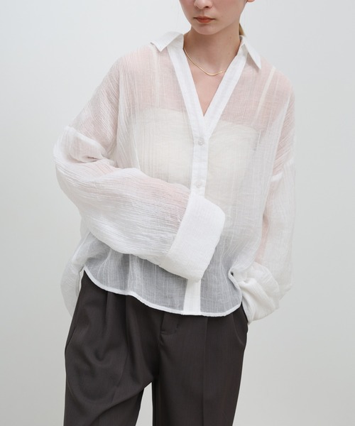 select MOCA(セレクトモカ)の「【ZOZO限定】楊柳シアースキッパーオーバーサイズシャツ(シャツ/ブラウス・レディース・オフホワイト/ブラック・FREE)」の8枚目の写真