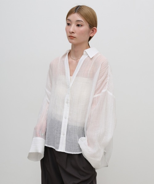 select MOCA(セレクトモカ)の「【ZOZO限定】楊柳シアースキッパーオーバーサイズシャツ(シャツ/ブラウス・レディース・オフホワイト/ブラック・FREE)」の6枚目の写真