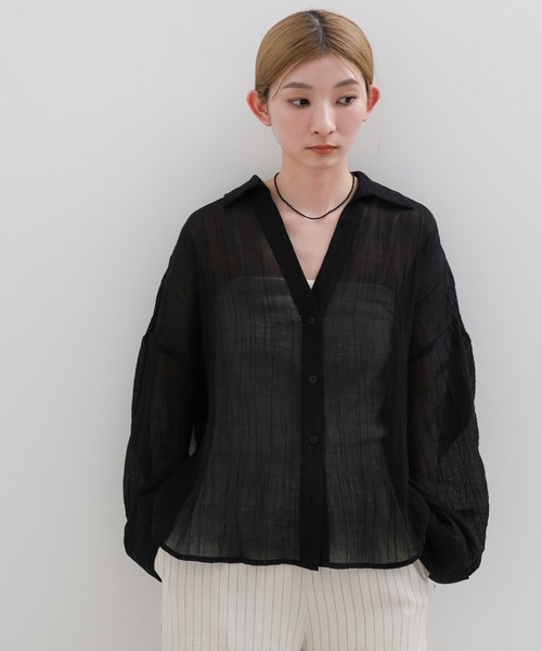 select MOCA(セレクトモカ)の「【ZOZO限定】楊柳シアースキッパーオーバーサイズシャツ(シャツ/ブラウス・レディース・オフホワイト/ブラック・FREE)」の22枚目の写真