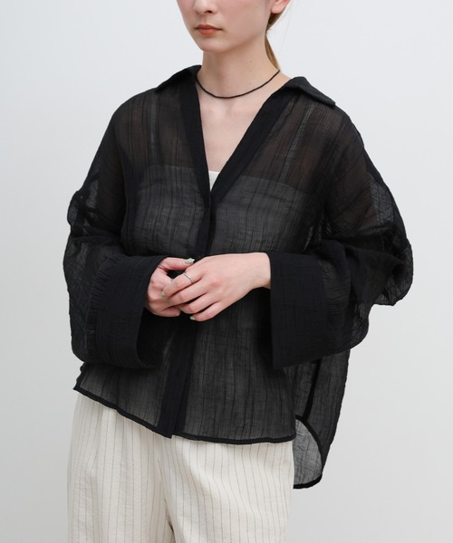select MOCA(セレクトモカ)の「【ZOZO限定】楊柳シアースキッパーオーバーサイズシャツ(シャツ/ブラウス・レディース・オフホワイト/ブラック・FREE)」の21枚目の写真