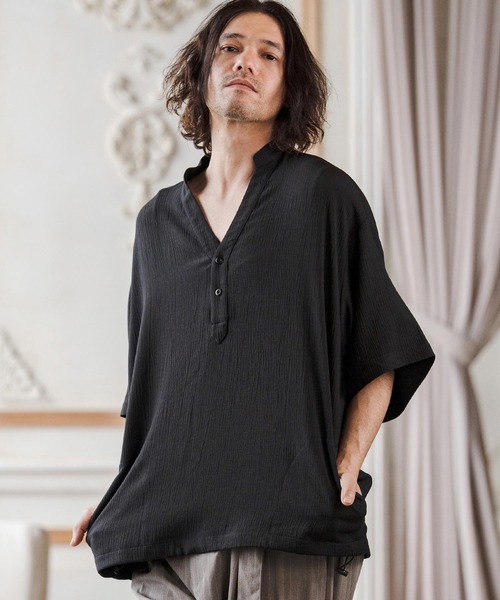 CAMBIO(カンビオ)の「mhs2553-Crepe Skipper Shirts スキッパーシャツ(CAM26SS-026)(シャツ/ブラウス・メンズ・ブラック/ホワイト/チャコール・L/M/S)」の12枚目の写真