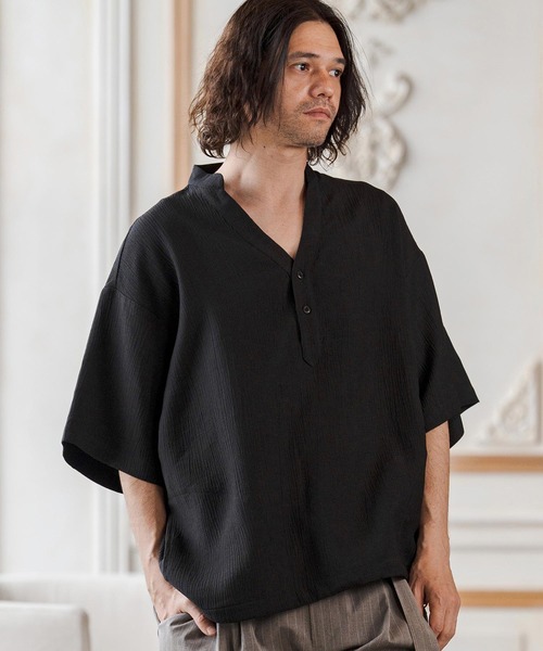 CAMBIO(カンビオ)の「mhs2553-Crepe Skipper Shirts スキッパーシャツ(CAM26SS-026)(シャツ/ブラウス・メンズ・ブラック/ホワイト/チャコール・L/M/S)」の13枚目の写真