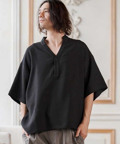 CAMBIO(カンビオ)の「mhs2553-Crepe Skipper Shirts スキッパーシャツ(CAM26SS-026)(シャツ/ブラウス・メンズ・ブラック/ホワイト/チャコール・L/M/S)」の14枚目の写真
