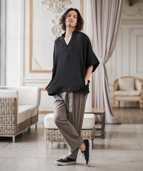 CAMBIO(カンビオ)の「mhs2553-Crepe Skipper Shirts スキッパーシャツ(CAM26SS-026)(シャツ/ブラウス・メンズ・ブラック/ホワイト/チャコール・L/M/S)」の15枚目の写真