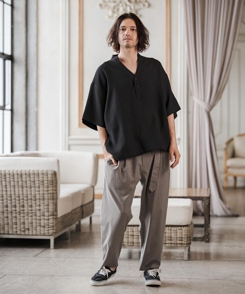 CAMBIO(カンビオ)の「mhs2553-Crepe Skipper Shirts スキッパーシャツ(CAM26SS-026)(シャツ/ブラウス・メンズ・ブラック/ホワイト/チャコール・L/M/S)」の17枚目の写真