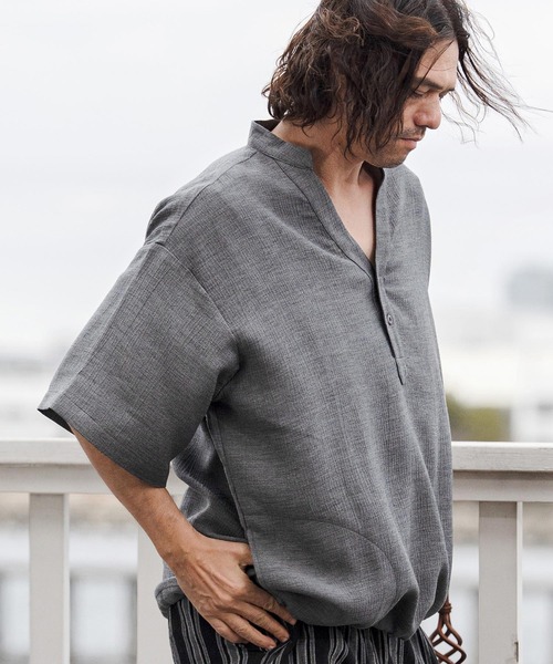 CAMBIO(カンビオ)の「mhs2553-Crepe Skipper Shirts スキッパーシャツ(CAM26SS-026)(シャツ/ブラウス・メンズ・ブラック/ホワイト/チャコール・L/M/S)」の18枚目の写真