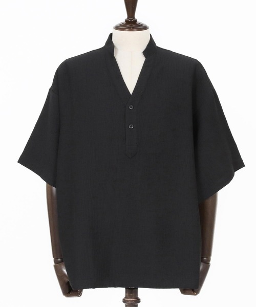 CAMBIO(カンビオ)の「mhs2553-Crepe Skipper Shirts スキッパーシャツ(CAM26SS-026)(シャツ/ブラウス・メンズ・ブラック/ホワイト/チャコール・L/M/S)」の4枚目の写真