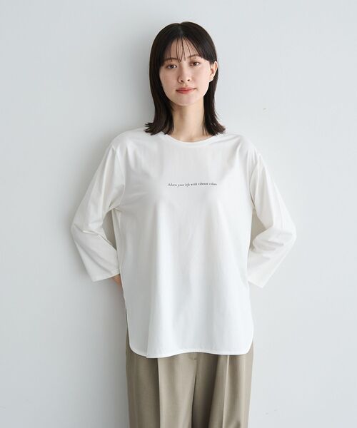 YECCA VECCA(イェッカヴェッカ)の「ラウンドヘム7分袖ロゴTee(Tシャツ/カットソー・レディース・シルバー/オフホワイト・FREE)」の7枚目の写真