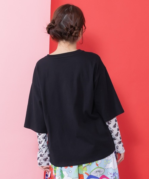 ScoLar（スカラー）の「161635：花ネコ柄チュール切替ロングスリーブTシャツ（Tシャツ/カットソー・レディース・ブラック/グリーン/オフホワイト・M）」の7枚目の写真