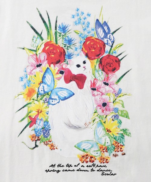 ScoLar（スカラー）の「161635：花ネコ柄チュール切替ロングスリーブTシャツ（Tシャツ/カットソー・レディース・ブラック/グリーン/オフホワイト・M）」の12枚目の写真