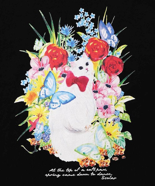 ScoLar（スカラー）の「161635：花ネコ柄チュール切替ロングスリーブTシャツ（Tシャツ/カットソー・レディース・ブラック/グリーン/オフホワイト・M）」の14枚目の写真