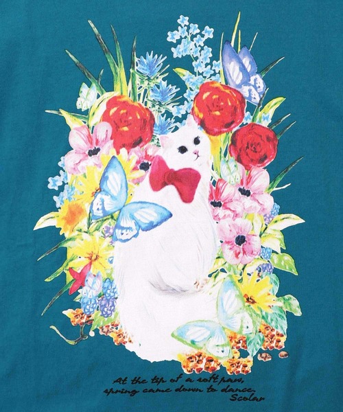 ScoLar（スカラー）の「161635：花ネコ柄チュール切替ロングスリーブTシャツ（Tシャツ/カットソー・レディース・ブラック/グリーン/オフホワイト・M）」の15枚目の写真