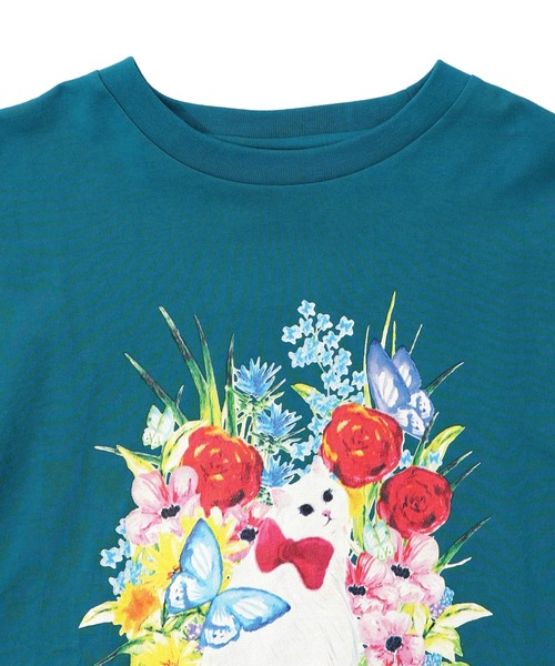 ScoLar（スカラー）の「161635：花ネコ柄チュール切替ロングスリーブTシャツ（Tシャツ/カットソー・レディース・ブラック/グリーン/オフホワイト・M）」の16枚目の写真