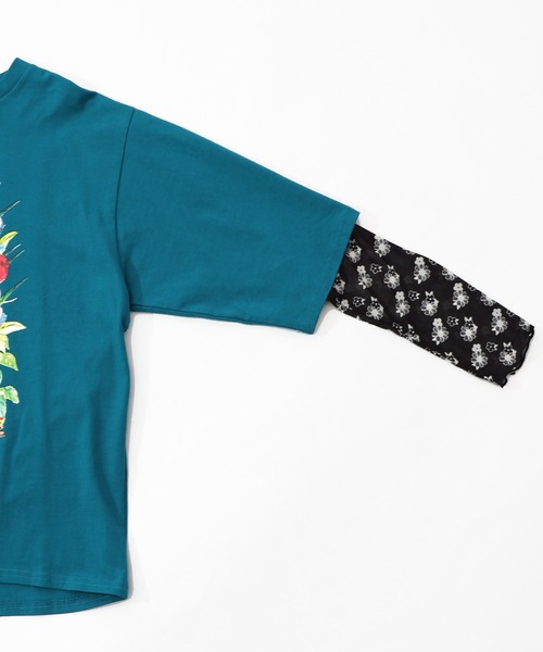 ScoLar（スカラー）の「161635：花ネコ柄チュール切替ロングスリーブTシャツ（Tシャツ/カットソー・レディース・ブラック/グリーン/オフホワイト・M）」の17枚目の写真