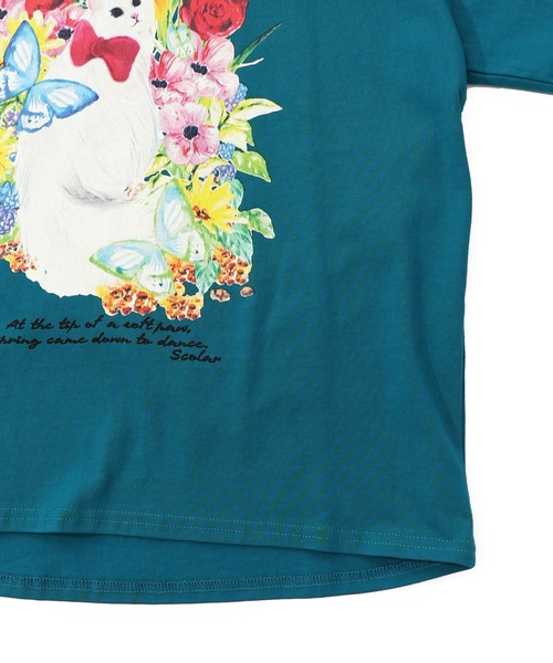 ScoLar（スカラー）の「161635：花ネコ柄チュール切替ロングスリーブTシャツ（Tシャツ/カットソー・レディース・ブラック/グリーン/オフホワイト・M）」の19枚目の写真