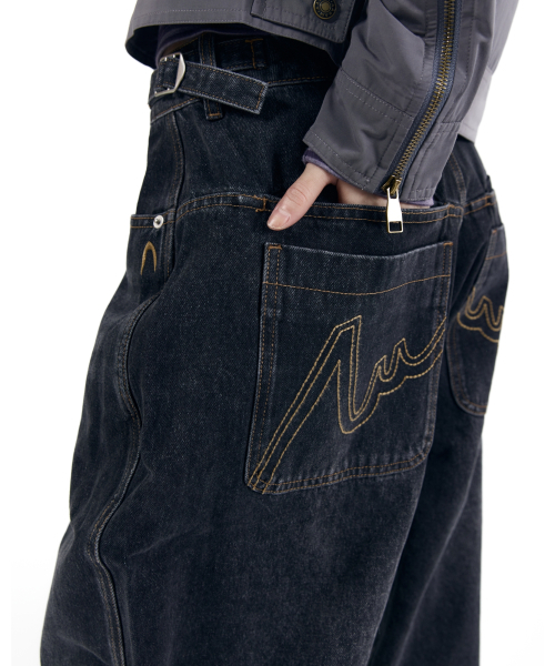 AAKAM（アーカム）の「Stitched Baggy Denim Pants (Black)（デニムパンツ・レディース・その他・1/2）」の3枚目の写真