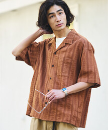 限定展開 リラックスフィット 総柄 ジャガード オープンカラーシャツ
