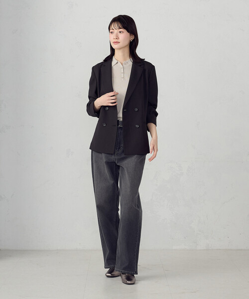 COMME CA ISM(コムサイズム)の「【UVカット・吸汗速乾・接触冷感】kireri ダブルブレストテーラードジャケット/セットアップ対応(テーラードジャケット・レディース・ベージュ/ブラック・SMALL/MEDIUM/LARGE)」の9枚目の写真
