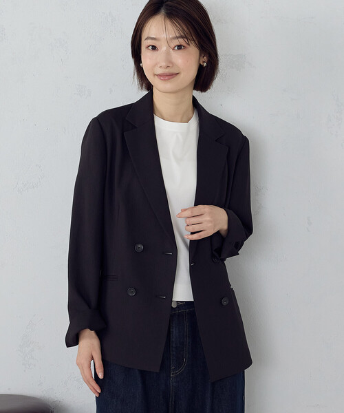 COMME CA ISM(コムサイズム)の「【UVカット・吸汗速乾・接触冷感】kireri ダブルブレストテーラードジャケット/セットアップ対応(テーラードジャケット・レディース・ベージュ/ブラック・SMALL/MEDIUM/LARGE)」の12枚目の写真