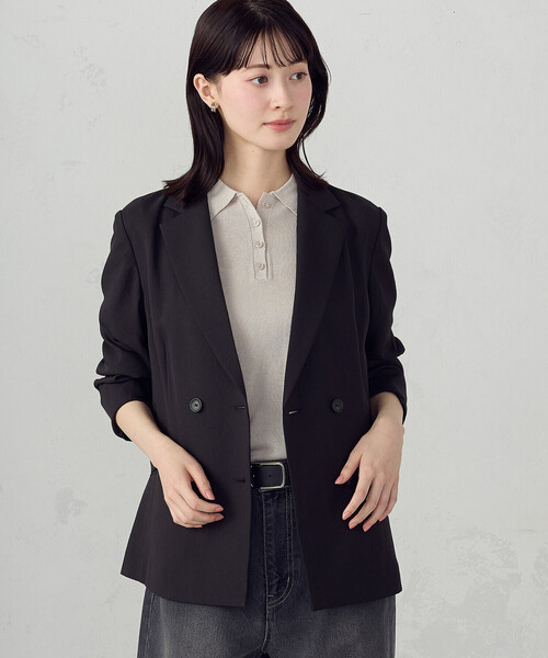 COMME CA ISM(コムサイズム)の「【UVカット・吸汗速乾・接触冷感】kireri ダブルブレストテーラードジャケット/セットアップ対応(テーラードジャケット・レディース・ベージュ/ブラック・SMALL/MEDIUM/LARGE)」の13枚目の写真