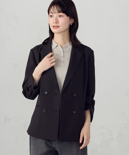 COMME CA ISM(コムサイズム)の「【UVカット・吸汗速乾・接触冷感】kireri ダブルブレストテーラードジャケット/セットアップ対応(テーラードジャケット・レディース・ベージュ/ブラック・SMALL/MEDIUM/LARGE)」の14枚目の写真