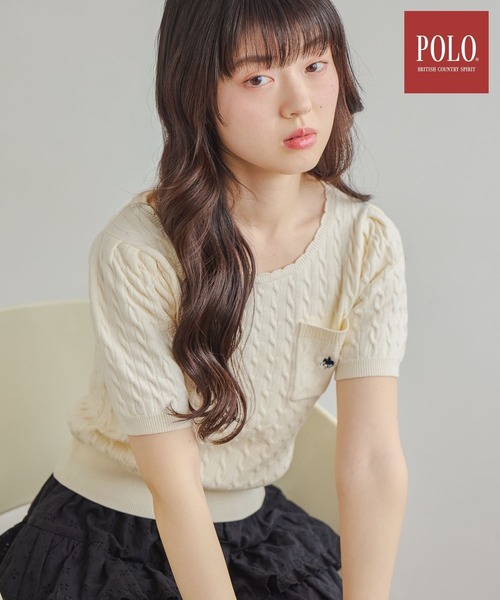 Heather（ヘザー）の「【POLO BCS(ポロ・ビーシーエス)】スカラップニット（半袖）　666082（ニット/セーター・レディース・ネイビー/ピンク/アイボリー・FREE）」の2枚目の写真
