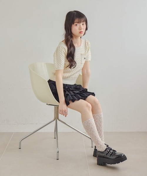 Heather（ヘザー）の「【POLO BCS(ポロ・ビーシーエス)】スカラップニット（半袖）　666082（ニット/セーター・レディース・ネイビー/ピンク/アイボリー・FREE）」の4枚目の写真